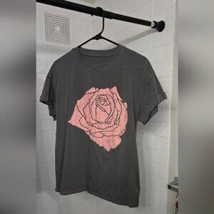 Gray T-Shirt with Pink Rose Graphic